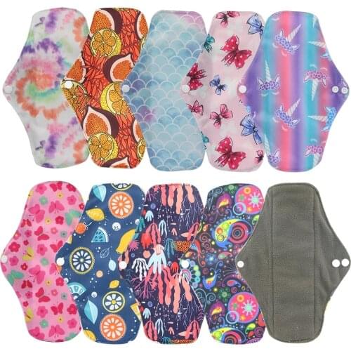 OhBabyKa Regular Flow Cloth Menstrual Pads with PUL Color Tab Waterproof Washable Bamboo Terry Inner Day Use Sanitary Napkin