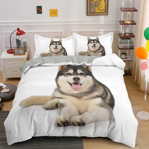 Fashionable Pet Dog Husky Bedding Set Cute Animal Adult Children Bedroom King Queen Size Down Bed Cover Pillowcase