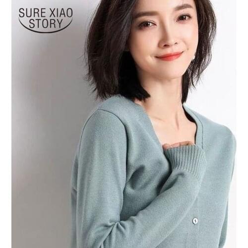 Fashion Long Sleeve Women Sweater V-neck Loose Sweater Solid Autumn Winter 2021 Knit Slim Cardigan Office Lady Clothes 10329