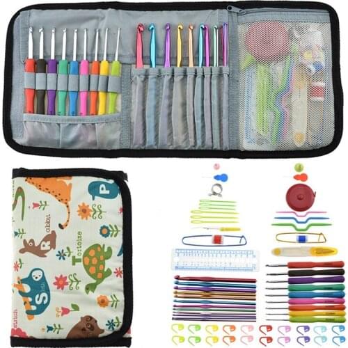 Aluminium Crochet Hooks Knit Colorful Crochet Needle Set Sweater Knitting Needls Set DIY Clothes Scarf with Bags