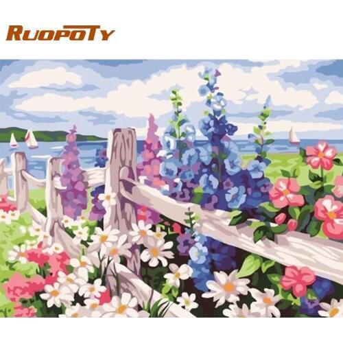 RUOPOTY Frame DIY Painting By Numbers Flowers Kit Modern Handpainted Oil Painting Home Diy Craft Home Garden Wall Art Picture