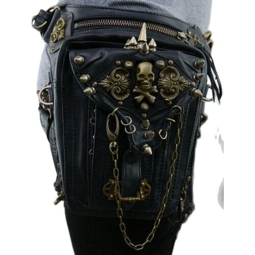 Norbinus Leather Rivet Women Drop Leg Bag Steampunk Retro Rock Waist Belt Bag Men Motorcycle Crossbody Shoulder Bags Phone Pouch