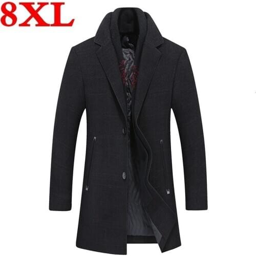 New plus size 8XL 7XL Casual Woolen Coat Mens Wool Coats Jackets Winter Cashmere Jacket Man Long Section Single Button Overcoat