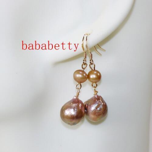 New natural purple baroque pearls about 12X16mm Tibetan silver dangle earrings
