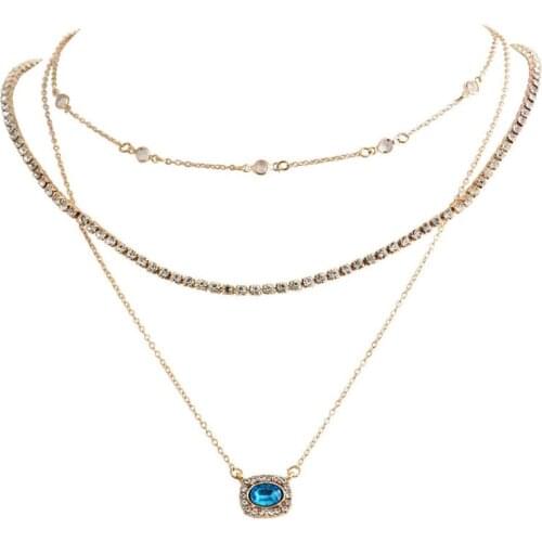 Necklace for Women Blue Gemstone and Diamond Multilayer Necklacens Jewelry Wholesale