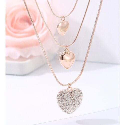 2021 Trendy Bohemian Heart Lovely Crystal Multi Layer Pendant Necklaces For Women Party Gift Gold Silver Color Chokers Jewelry