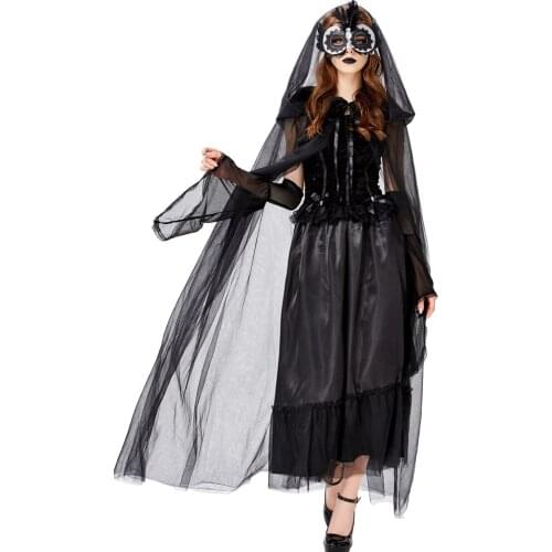 Mittelalterlichen Sexy Gothic Hexe Mit Kapuze Kleid Frauen Halloween-kostüme Vampire Hexe Partei Maskerade Langes Kleid