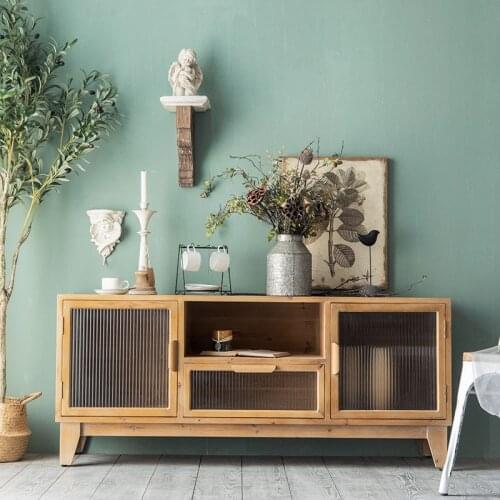 American Old Simple TV Cabinet Coffee Table Combination Homestay Wood Color Sofa Side Home Storage