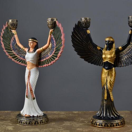 WU CHEN LONG Ancient Egypt God Isis Goddess Statue Resin Crafts Wing Candleholder Art Sculpture Home Decoration Souvenirs R2908