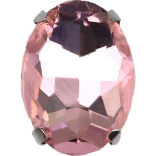 Pink Color Four Claw Oval Shape High Quality Silver Base Crystal Glass Flatback Sew On Rhinestones For DIY Clothing Accessories