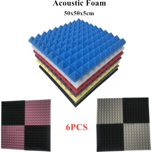 6PCS 50x50x5cm Studio Acoustic Foam Soundproof Foam Pyramid Sound Absorption Treatment Panel Sound Wedge Protective Sponge
