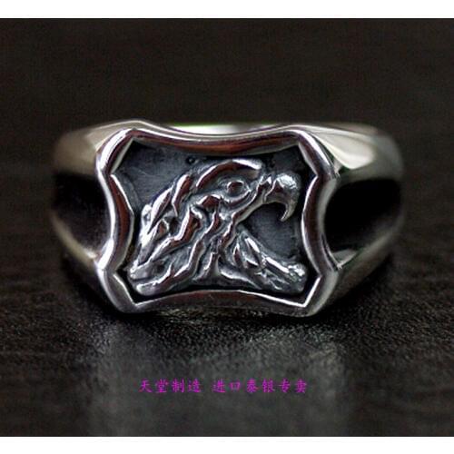 Thailand jewelry retro 925 sterling silver rings eagle head portrait Thai silver Mens ring