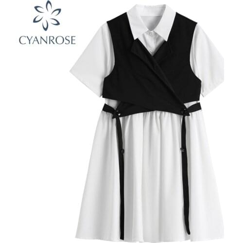 Crop Dress+Cross Bandage Vest Outfits Women Elegant Korean Preppy Style Loose Dresses Or Vestidos Mujer Streetwear Casual Frocks