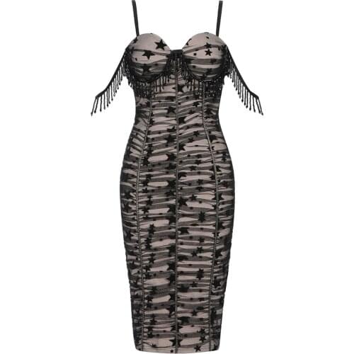 Party Women V Neck Backless Sexy Bandage Dress Beading Straps Sleeveless Mesh Dresses Nice New Arrival Clothing