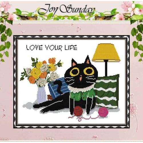 Love life-black cat Counted Cross Stitch Handmade Cross Stitch 11CT 14CT printed Cross Stitch Kits Embroidery for Needlework