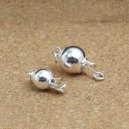925 Sterling Silver Clasp Jewelry Ball Clasp Accessories Diy Making Necklace Bracelet Wholesale 6/8mm Round Pearl Buckle