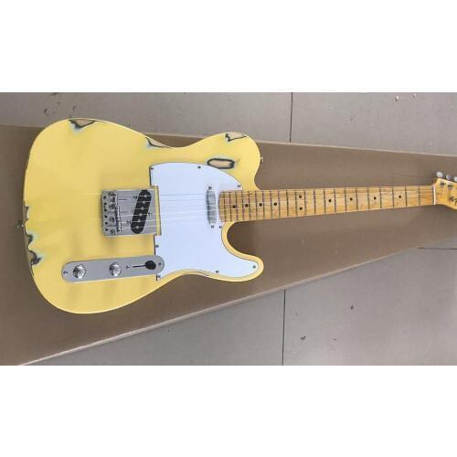 Yellow retro guitar, maple fingerboard, white guard board, can be customized as required, free delivery