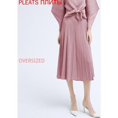 Miyake Folds Casual Age-reducing Solid Color Skirt Women Spring and Summer Casual Mid-length Stitching Pleated Skirt Women