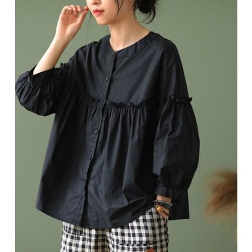 Oversized Women Cotton Casual Shirts New Arrival 2021 Spring Simple Style Solid Color Loose Female Long Sleeve Tops S3740