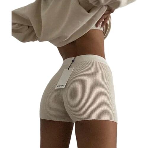 Women Cotton Sports Short Pants Solid Color Ribbed Knit High Waist Fitness Safety Shorts Skinny Casual Hot Pants Summer