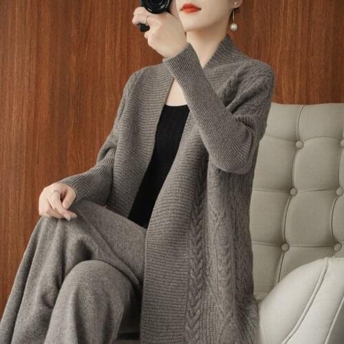 2021 Autumn New Long Sweater Coats Loose Fashion Elegant Women Cashmere Cardigan Knitted Sweater Jackets Female Casual Sweater