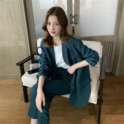 Work Pant Suits OL 2 Piece Sets Single-breasted Blazer Jacket & Trousers Suit for Women Set Feminino 2020 Spring Plus Size 3XL