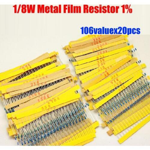 0.125W Metal Film 106valuesX20pcs=2120pcs 1/8W Resistor Kit 10R~1M Resistor Pack