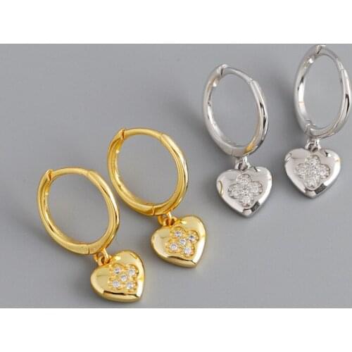 1Pair Fashion 925 Sterling Silver Heart Dangle Earrings for Women 2020 Trend Jewelry Heart Pendant With Zircon Piercing Earrings