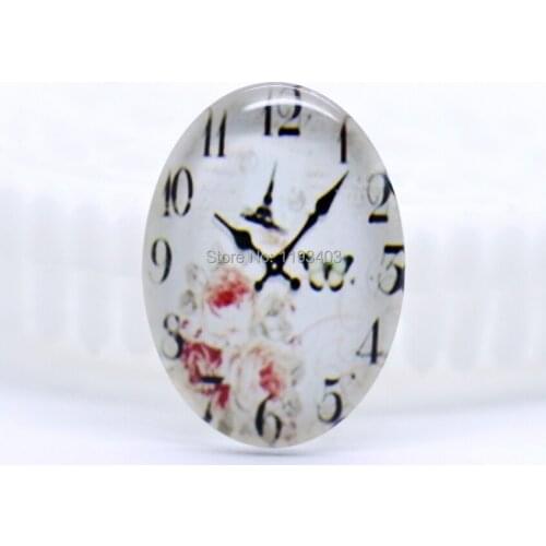 10pcs 18X25mm 30X40mm Oval Glass beads already glued on the image base setting-(Clock)-(HPGC-8248)