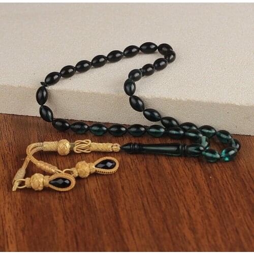 33 Beads Amber Muslim Prayer Tasbih Misbaha Islamic Jewelry Subha Rosary Capsule Cut Tassel 925 Caliber Silver Special Design