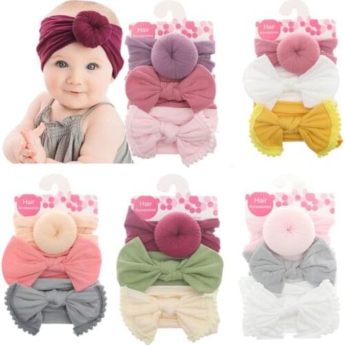 900C 3pcs/Set Nylon Headband Bow Headbands For Cute Kids Girls Hair Girls Turban Hairband Children Soft Cotton Headband