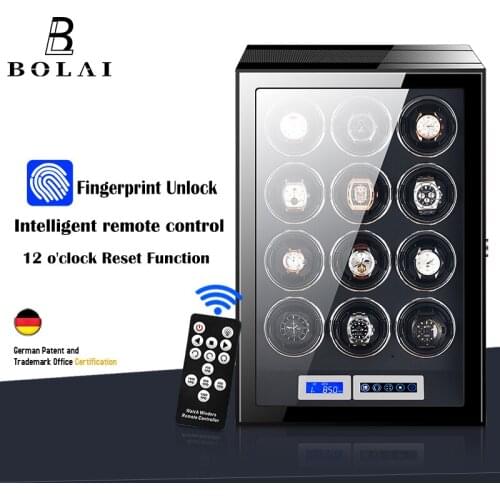 Automatic Watch Winder Safe Box Luxury Brand 12 Slot Watches Boxes with Fingerprint Unlock LCD Touch Screen Wooden Watch Storage