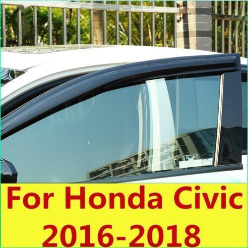 Car waterproof decorative strip sun visor special modified window rain eyebrow For Honda Civic 2016-2018 10th Gen Sedan