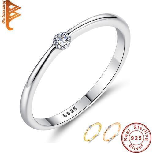 BELAWANG Winter Clear CZ Genuine 925 Sterling Silver Ring Crystal Wave Finger Rings for Women Wedding Anniversary Jewelry Gift
