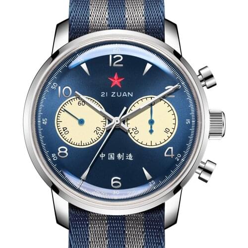 SEAKOSS 42mm Mens Pilot Watches Blue Version Seagull 1963 Hand Wind Movement Sapphire Mechanical Chronograph with Swan-neck 2020