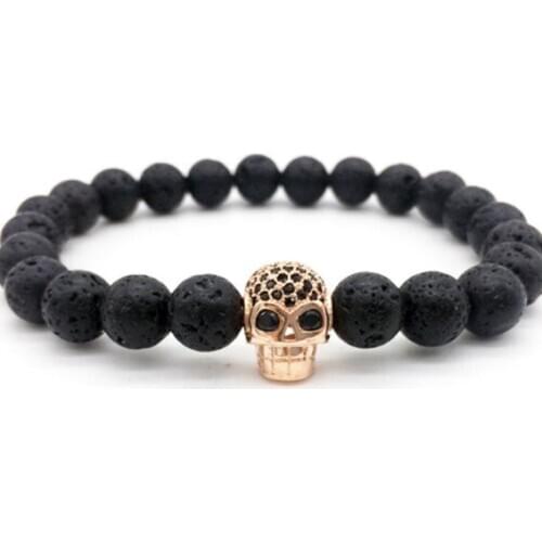 Skull 8mm bohemian multicolor Agate beads Chakra Reiki Buddha Yoga Bracelet elastic adjustable Volcanic Stone Bangles cfv43