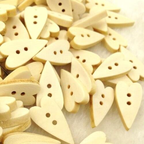 50pcs 11x22 mm Heart Style Wood Buttons 2Holes Sewing Crafts Accessories WB95