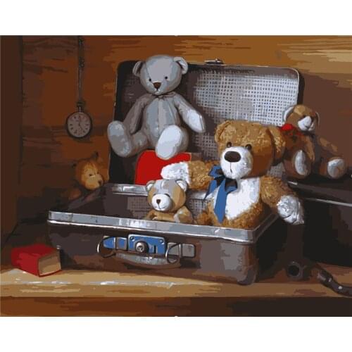 Painting By Numbers DIY Dropshipping40x50 60x75cm Cute bear in the box Still life Handmade Gift For Adult Unique Gift Home Decor