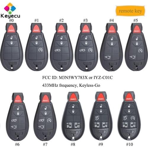KEYECU Keyless-Go Smart Remote Control Car Key - 433MHz - FOB for Chrysler Dodge Caravan 2011-2019, 5026591AK FCC ID: IYZ-C01C