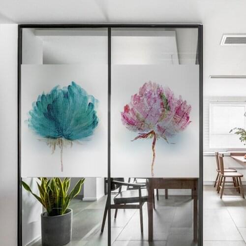 Watercolor Flowers Frosted Static Cling Window Film Decorative Privacy Glass Film Vinyl Waterproof Bathroom Door Decals