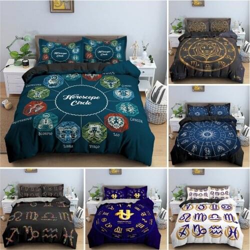 3D Zodiac Pattern Duvet Cover Bedding Set Psychedelic Style Bedclothes Astrological Horoscope Collection Quilt Cover 2/3PCS