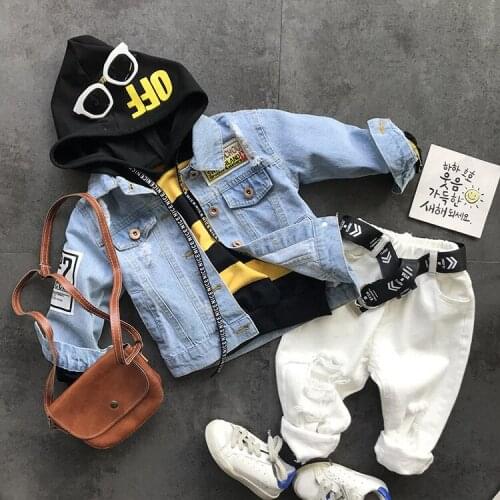 Kids clothing sets fashion cartoon children spring and autumn Denim jacket + hoodies + jeans 3pcs boys set toddler boys clothing