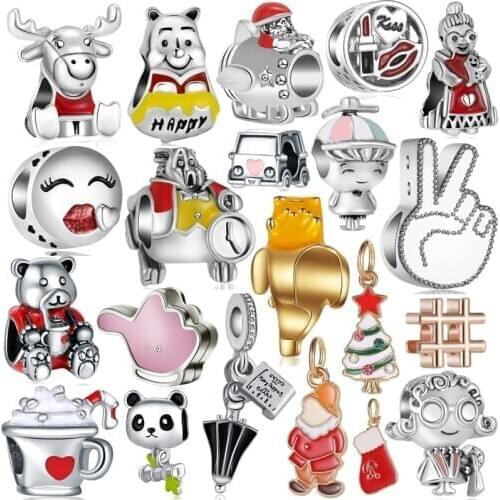 2pcs/lot Colorful Cartoon Animal Bear Cattle Trunk Grandma Enamel Beads fit Bracelets & Bangles for Women DIY Charms Jewelry