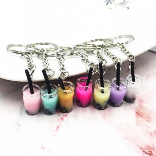 Creative Milk Tea Drink Soda Bottle Keychain Female Girl Cute Key Ring Jewelry Women Charm Bag Pendant Key Chains Accessory Gift