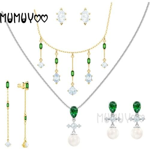 Fashion Jewelry SWA 1:1 High Quality Charm Ladies Necklace Jewelry Green Crystal Zircon Crystal Jewelry Necklace For Women