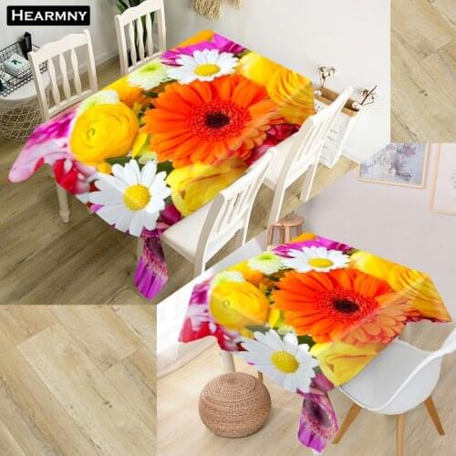 Customize 3D Tablecloth Gerberas Flower Oxford Cloth Dust-proof Rectangular Table Cover For Party Home Decor 100X140cm
