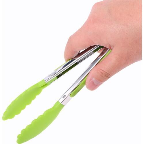 8 Inch BBQ Nylon Tongs Tips Kitchen Mini Tong Heat Resistant Nylon Cooking Tongs Steel Food Tongs Kitchenware Cooking Utensils