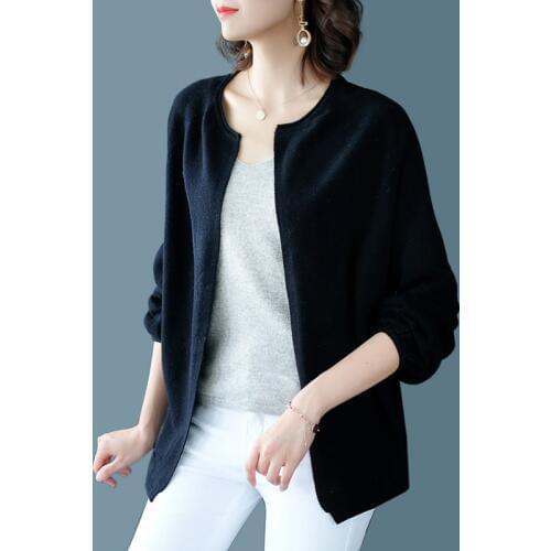Autumn new Casual Women black Long Sleeve Loose Knitted Cardigans Women fashion O-Neck Wool Sweater Female