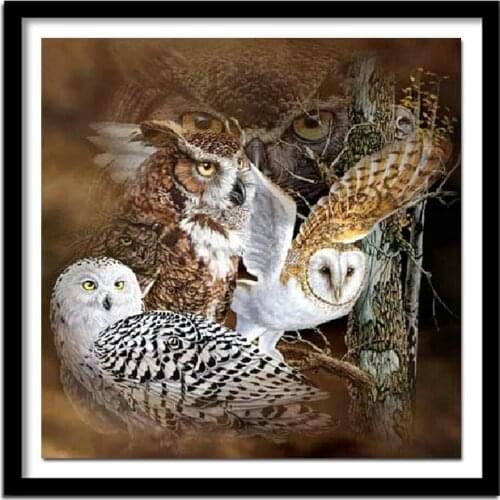 Full 5D Diamond Embroidery Cross Stitch Three Owl DIY Full Square Stick Drill Drawing Resin Diamond Painting Rhinestone