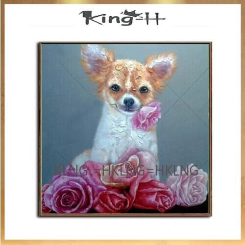 Póster de lienzo de gran tamaño arte de pared, 100% pintado a mano, pintura al óleo de animales para perros, decoración del hoga